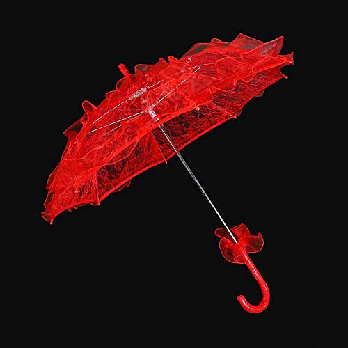 Bridal Lace Parasol, Red Lace Parasol, Vintage Parasol Flower Embroidered Umbrella For Wedding Parties Dancing Photography Prop (Red) #TOP6