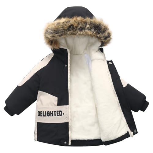 Kids Boys Winter Puffer Jacket Coat Fleece Lined Clothes with Hood Outerwear