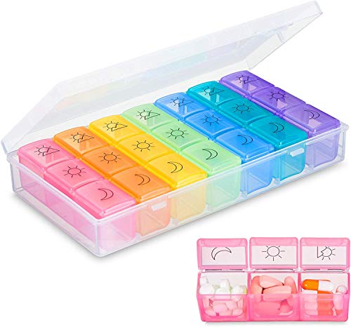 Pastillero Semanal Para Mayores De Colores, 3 Tomas Diarias, Cerrado Herméticamente, Muy Sencillo, Material De Calidad, Certificado Alimentario, Para La Memoria, Larga Duración, Tamaño Perfecto