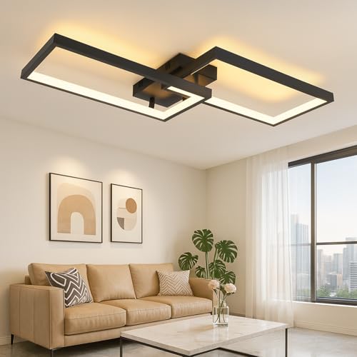 CBJKTX Deckenlampe Wohnzimmer Deckenleuchte Dimmbar - LED Modern mit Fernbedienung Wohnzimmerlampe Schwarz Lang 60CM Schlafzimmerlampe aus Metall Küchenlampe für Schlafzimmer küche Flur Arbeitszimmer