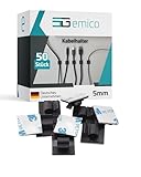 emico Kabelhalter - für Kabel bis 5 mm Durchmesser - 50 Stück Schwarz - Kabelclips aus hochwertigem PA 6.6 - Selbstklebend (3M Kleber) & RoHS-konform - Ideal für Kabel, Drähte & Lichterketten
