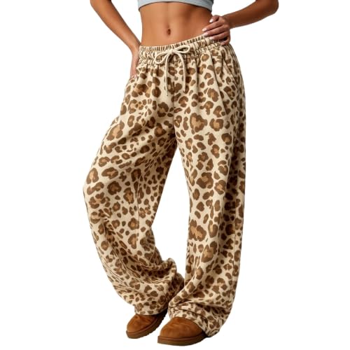 Womens Leopard Pants Baggy Wide Leg Sweatpants Fall Y2K Lounge Sweat Pants - image 2