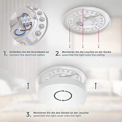 B.K.Licht - Deckenlampe für das Bad mit neutralweißer Lichtfarbe, IP44, 10 Watt, 900 Lumen, LED Deckenleuchte, Lampe, Badlampe, Badezimmerlampe, Küchenlampe, Feuchtraumleuchte, 22x5,8 cm, Weiß