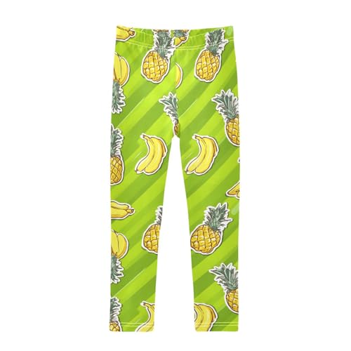 ALAZA Girls' Leggings Children's Yoga Pants Skinny Printed Dance Banana Pineapple Green Comfortable 4T