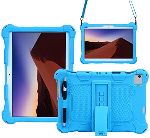 AKNICI Funda Antichoque para Tablets 10.1 Pulgadas, Soporte Plegable, Correa de Hombro Ajustable, Cielo Azul