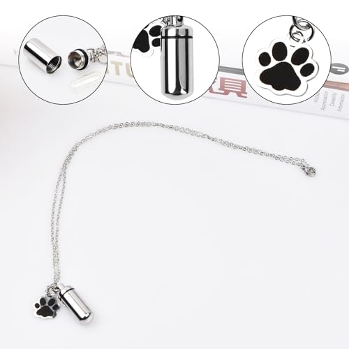 Wisebom Haustier Urnen Schlüsselanhänger, Hunde Asche Flasche Halskette aus Edelstahl, Katze Einäscherung Asche Gedenken Schmuck Tierhaare Hundepfote Andenken Anhänger (Halskette)