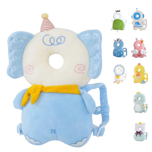 Image of Baby Head Protector Backpack - Soft & Lightweight Fall Cushion Backpack for Toddlers Walking and Crawling(Blue Elephant)