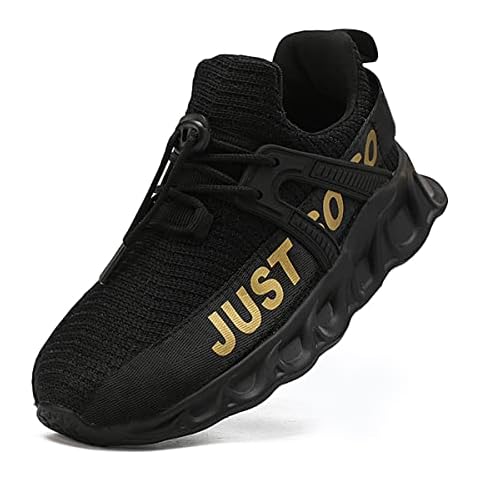 Tvtaop Unisex children's shoes, sports shoes, boys running shoes, trainers, breathable girls' sports trainers, outdoor athletic fitness shoes for casual fashion, indoor shoes Black Size: 8.5 UK Child Cover