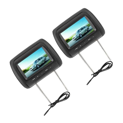 Pongnas Monitor para Reposacabezas, Reproductor de Vídeo LCD HD de 7 Pulgadas con Control Remoto Inalámbrico, 2 Pantallas para Reproductor de para Reposacabezas de Coche, ABS Negro