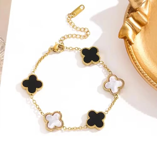 Image of SALVE Clover Anti Tarnish Bracelet for Women Stylish | Stainless Steel Bracelet for Woman | Fashion Jewellery for Women Aesthetic Accessories for Girls Chain Bracelet Gold
