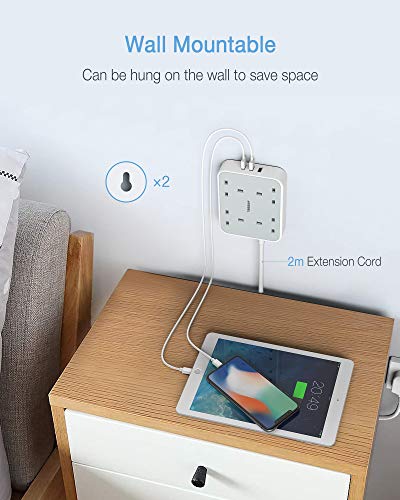 Extension Lead with 3 USB Slots, TESSAN 13A 4 Way Multi Plug Extension Cable with 2M Cord, Wall Mounted Power Strip Socket for Home, Office Extension Lead with 3 USB Slots, TESSAN 13A 4 Way Multi Plug Extension Cable with 2M Cord, Wall Mounted Power Strip Socket for Home, Office