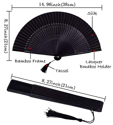 Meifan Long Bamboo Leg Hand Fan Handmade Oriental Vintage Style Hand Held Folding Fans Silk Fan Craft Fan Dance Fan For Women Ladys Girls thumb #1
