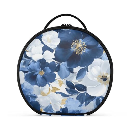 Takiito Blue White Flowers Travel Makeup Case Portable Makeup Box Artist Cosmetic Case Organizer With Adjustable Dividers