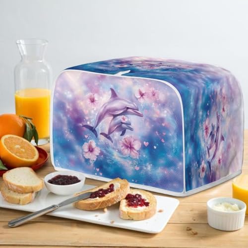 Image of Talayituse Dolphin Hibiscus Print 2 Slice Toaster Covers Dust Protection Bread Maker Covers Toaster Oven Cloth Cover Kitchen Accessories Washable Appliance Cover, S