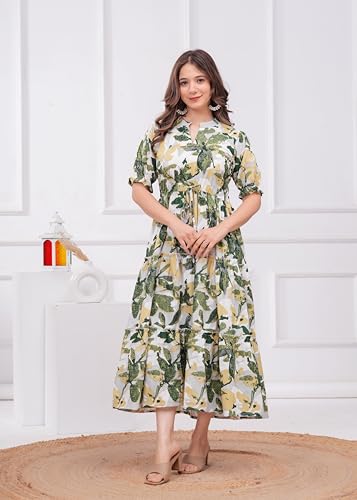 Image of Women's Floral Print Anarkali Kurti | Flared Long Maxi Kurta in Soft Cotton Fabric | Elegant Ethnic Wear for Casual & Festive Use | Anarkali Gown for Girls | 48 inch Length