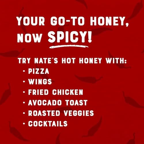 Image of Nate's Hot Honey - 100% Pure Honey Infused with Habanero Chili Pepper Flakes, Award-winning Taste - 16 oz Squeeze Bottle (Pack of 6)