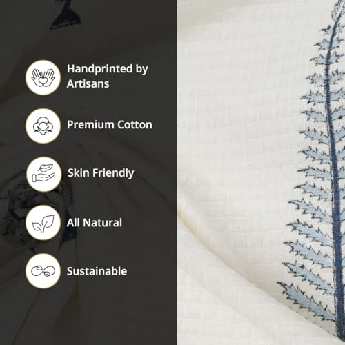 Image of Peepul Tree Block Printed Hand and Bath Towels, Super Absorbent, Soft & Faster Drying, Floral Printed 100% Pure Cotton, 240 GSM (2 Hand 2 Bath Towel Set, Blue)