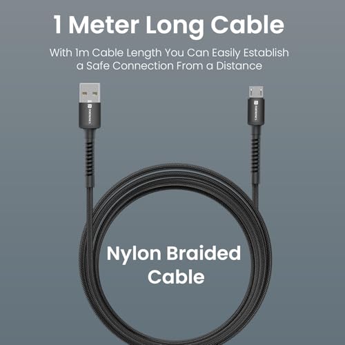 Image of Portronics Konnect X USB-A to Micro USB Fast Charging Cable With Max 3A Output,Fast Charging & Data Transfer, Nylon Braided, Aluminium Alloy Shell, 1M Length compatible with Micro usb Devices(Black)