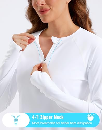Viodia Womens Swim Shirt UPF50+ Rash Guard Long Sleeve Swimsuit Top Sun Protection Shirts Bathing Suit with Zipper White XS — view 3