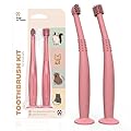 PawInTown Silicone Cat Toothbrush Set – 2 MiniHead Brushes – Kitten/Cat Dental Care, Cat Teeth Cleaning, Pet Care, Cat Necessities, Cat Tooth Brushing Kit, Pet Toothbrush for Cat (Blushing Flamingo)