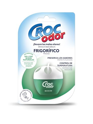 Croc'Odor Desodorante Frigorífico - Neutraliza y absorbe olores de nevera. Quita olores fuertes - Evita la transmisión de olores entre alimentos - Ambientador nevera sin perfume - 33 gr