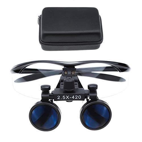 Lupas binoculares de 2,5 x 420 mm, antivaho, portátiles, para uso quirúrgico, color negro