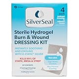 SilverSeal Hydrogel Burn & Wound Dressing Kit with X-Static Silver - FDA Cleared Care for Burns, Cuts & Wounds – Soothing Moisture, Relief & Protection - 4 (2”x3”) Hydrogels + 4 (3”x5”) Adhesive Pads