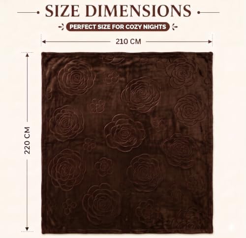 Image of BSB HOME 280 GSM Micromink Blanket, Premium Soft Warm Cozy Winter Blanket, Plush Double Bed Blanket, Ultra Soft Comfortable Bedding, Embossed Floral Design, 82 x 86 Inches (208 x 218 cm) - Espresso