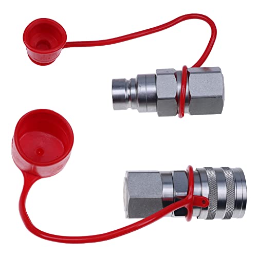 Image of JZGRDN Flat Face Hydraulic Quick Connect Couplers Couplings Set with Dust Caps Compatible with Bobcat Hydraulics 1 /2 inch Skid Steer