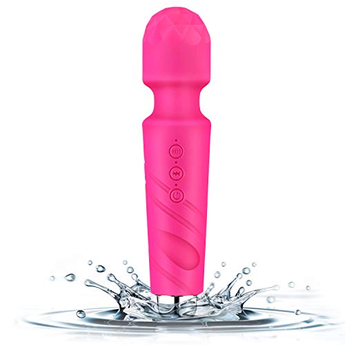 Personal Wand Massager for Women Men, Rechargeable Waterproof Massager with 8 Vibration Modes and 20 Speeds for Back Neck Muscle Aches Sports Recovery, Pink