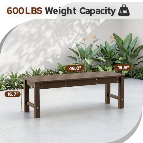Image of Psilvam HDPE Outdoor Bench, 2-Person Backless Garden Bench, Brown, 2PCS
