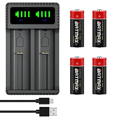 Batmax 4Pcs N Size LR1 E90 MN9100 910A UM-5 NiMH Rechargeable Battery and Charger for All-Purpose N Batterries