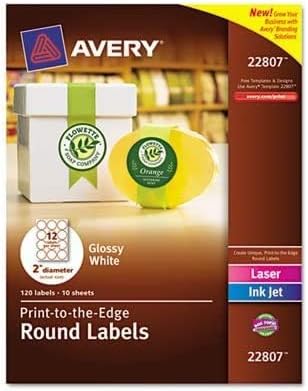 Avery 22807 Round Easy Peel Labels44; 2 in. Dia.44; Glossy44; White44; 120-Pack