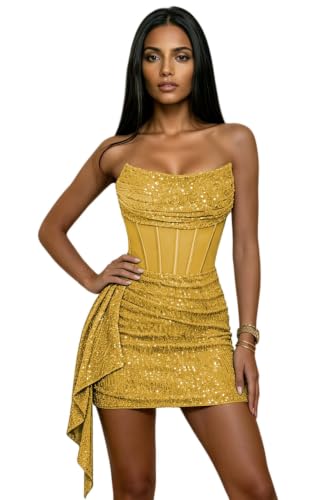 CYIZPYOL Tight Homecoming Dresses for Women Gold Short Cocktail Dress US6