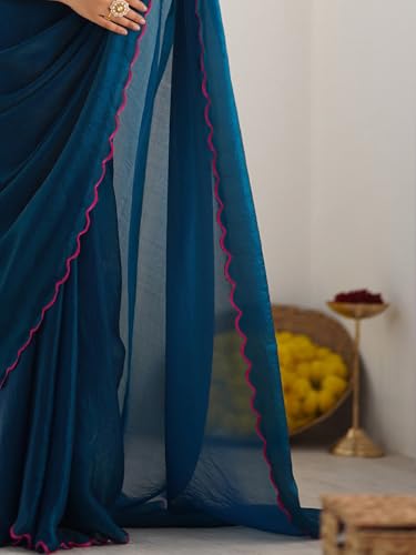 AKHILAM teal satin silk saree – image 6