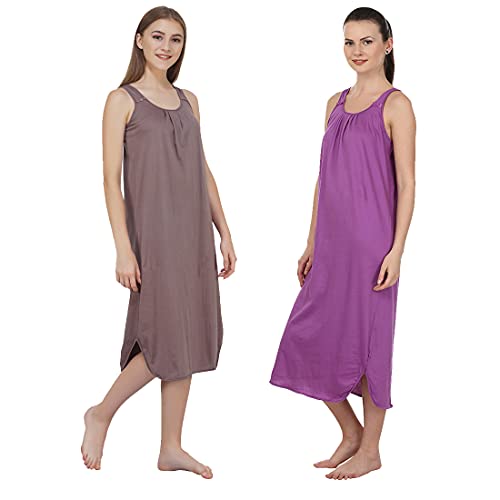 Image of BLAZON Women's Cotton Hosiery Solid Maxi Nighty Slip (Pack of 2) Available Sizes: S, M, L, XL, 2XL, 3XL, 4XL, 5XL