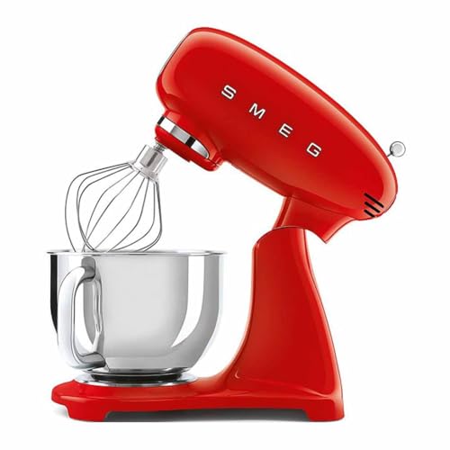 Image of SMEG SMF03 Stand Mixer - 5 Qt Tilt-Head Mixer with Stainless Steel Bowl, 10 Speeds, Retro 50s Vintage Style - Red