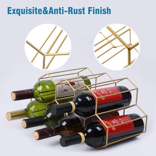 BMXENG Countertop Wine Rack, 9 Bottle Wine Holder, Modern Metal Wine Rack, Wine Bottle Holder-Tabletop Wine Rack, Wine Bottle Holder, No Assembly Required (Gold)