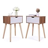 JAXPETY Set of 2 Nightstand Beside End Table with Storage Drawer and Solid Wood Legs, Accent Table...