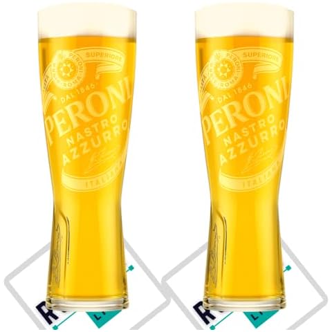 Roxley Peroni Pint Glasses with Beer Mats Cover