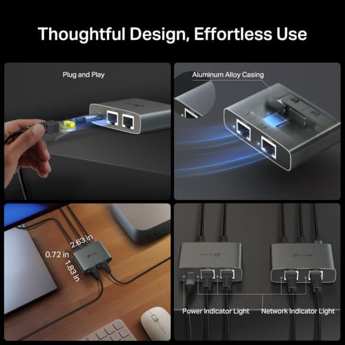Image of TP-Link EH310 Gigabit Ethernet Splitter - Expand 1 LAN Port to 3 with 1000Mbps Speed. Plug & Play, USB-C Powered, 4 RJ45 Ports, Cat5e Cable Included, Aluminum case for PC, TV, Xbox, PS5 & routers.
