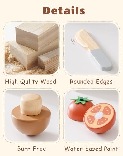 ROBUD Wooden Toy Food Set, Cutting Play Food for Kids Kitchen Accessories Pretend Toy Food Playset with Storage Bag, Toys Gifts for Girls Boys Age 3+, Vegetable Set