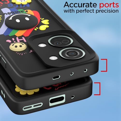 Image of Pikkme Back Cover for OnePlus Nord 3 5G | Soft Silicone| Cute Rainbow Smile & 3D Cartoon Flower Design | Shockproof Raised Camera Protection Bumper Case (Black)