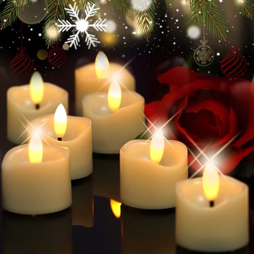 Image of CANDLE CHOICE Battery Operated Flameless Tea Lights Realistic Black Wick Bright Flickering LED Tealight Votive Candles for Wedding Party Table Halloween Christmas Decorations Batteries Incl 6 Pack