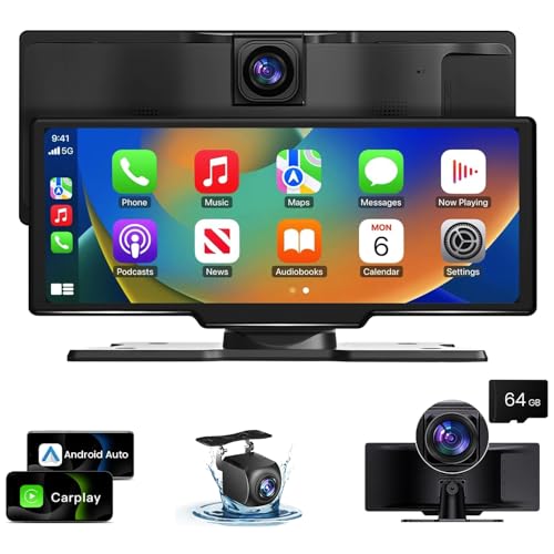 10.26 inch Wireless CarPlay Touchscreen for Car: 4K Dash Cam Car Play Screen with Carplay & Android Auto Portable Car Stereo 1080p Backup Camera GPS Navigation Bluetooth Mirror Link