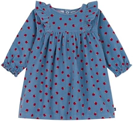 Petit Bateau Robe bébé en Velours côtelé Manches Longues imprimée Pommes