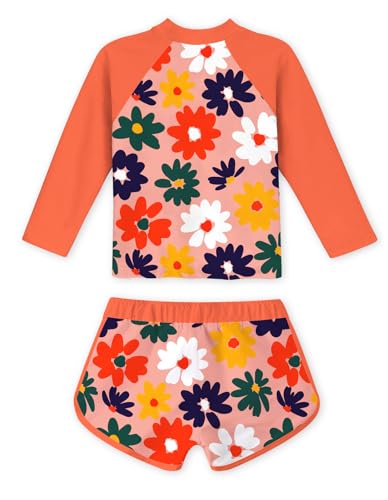 Image of TUONROAD Girls 2 Pieces Rash Guard Swimsuit Long Sleeve Tankini for 4-10 Years