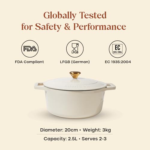 Image of CUMIN CO. Cast Iron Dutch Oven 2.5L, 20 cm | Induction Base Cookware | 10 Years Warranty | Non Toxic Non Stick Biryani Pot with Lid | Heavy Bottom | Chemical Free Coating | Free Accessories | White