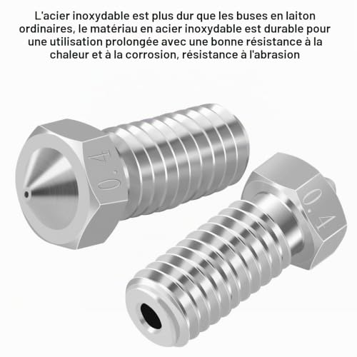 Buses d'imprimante 3D Pièces d'imprimante 3D Buses de 0,4 mm Buses Extrudeuse Tête d'impression pour Volcano Anycubic Vyper Kobra Max Artillery Phaetus Rapido Kobra 2... (Kit de 20 pièces en acier – vue 4