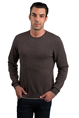 JENNIE LIU Men's 100% Pure Cashmere Long Sleeve Pullover Crewneck Sweater